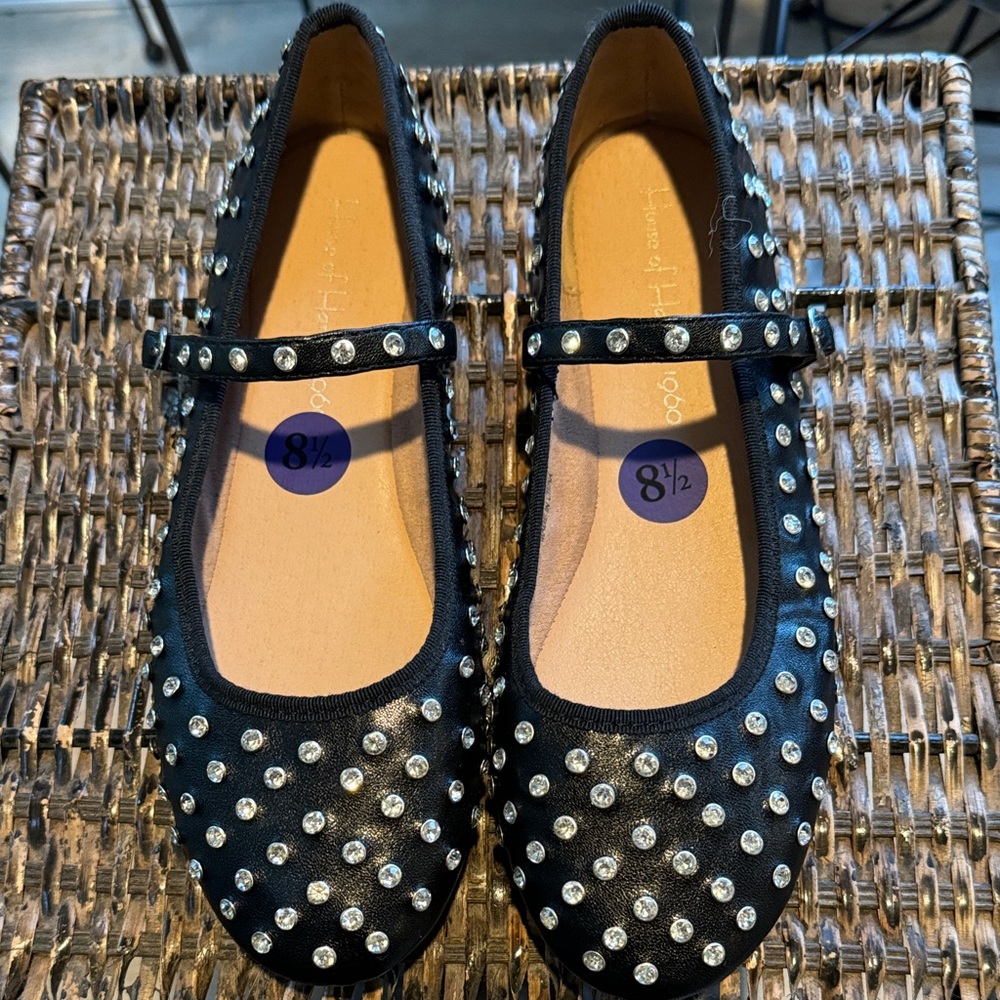 House of Harlow 1960 Black‎ Mary Jane Ballet Flat w/Rhinestone Women’s Size 8.5